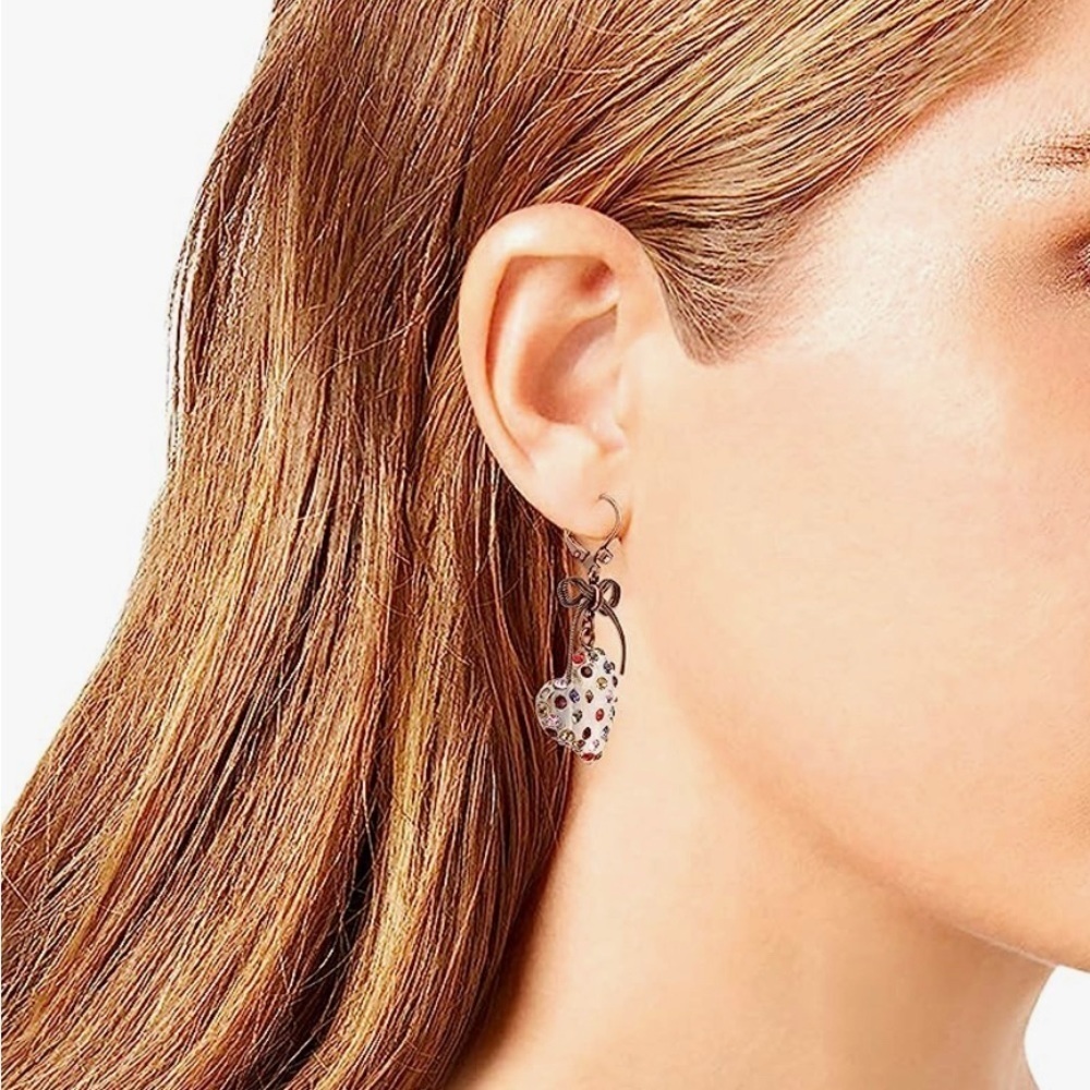 Betsy Johnson Clear Crystal Heart Drop Earrings - Picture 4 of 14